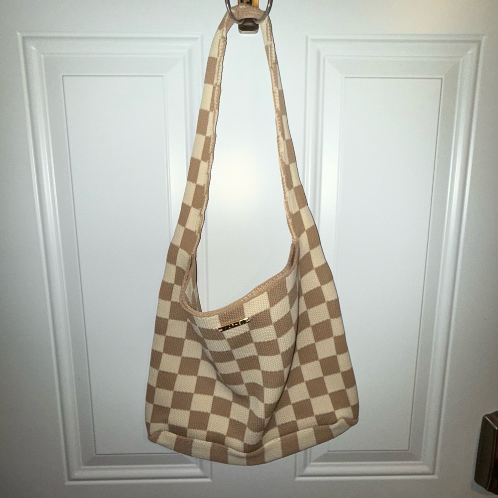 Kopari Checkered Beige and White Shoulder Bag